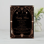 Art Deco Elegant Black Gold 20s Classic Birthday 箔招待状 (立ち正面)