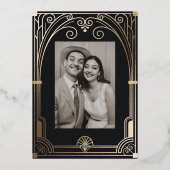 Art Deco Elegant Black Gold 20s Classic Wedding 箔招待状 (裏面)