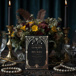 Art Deco Elegant Black Gold 20s Classic Wedding 箔招待状