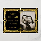 Art Deco Elegant Black Gold 20s save the date 箔招待状 (正面)