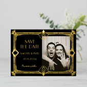 Art Deco Elegant Black Gold 20s save the date 箔招待状 (立ち正面)