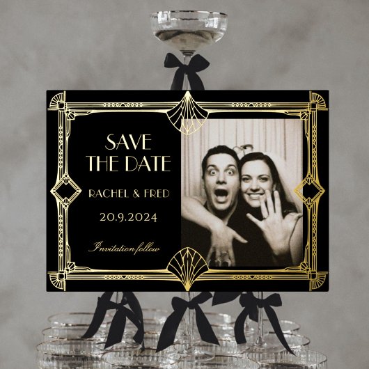 Art Deco Elegant Black Gold 20s save the date 箔招待状