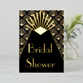 Art Deco Elegant Black Gold Bridal Shower  箔招待状 (立ち正面)