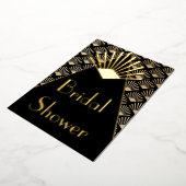 Art Deco Elegant Black Gold Bridal Shower  箔招待状 (回転した状態)