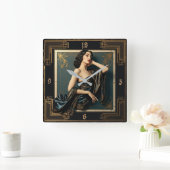 Art Deco Elegant Girl スクエア壁時計 (ホーム)