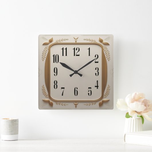 Art Deco Elegant Gold スクエア壁時計 (ホーム)
