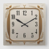 Art Deco Elegant Gold スクエア壁時計 (正面)