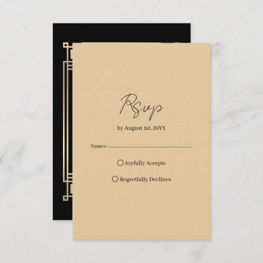 Art Deco Elegant Gold Frame 出欠カード (正面/裏面)