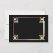 Art Deco Elegant Gold Frame Black 出欠カード (裏面)