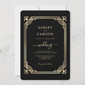 Art Deco Elegant Gold Frame Wedding 招待状 (正面)