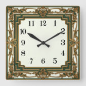 Art Deco Elegant Green スクエア壁時計 (正面)