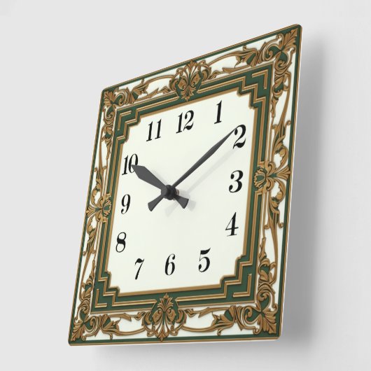 Art Deco Elegant Green スクエア壁時計 (傾斜)