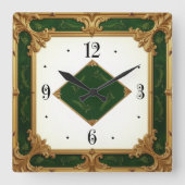 Art Deco Elegant Green スクエア壁時計 (正面)