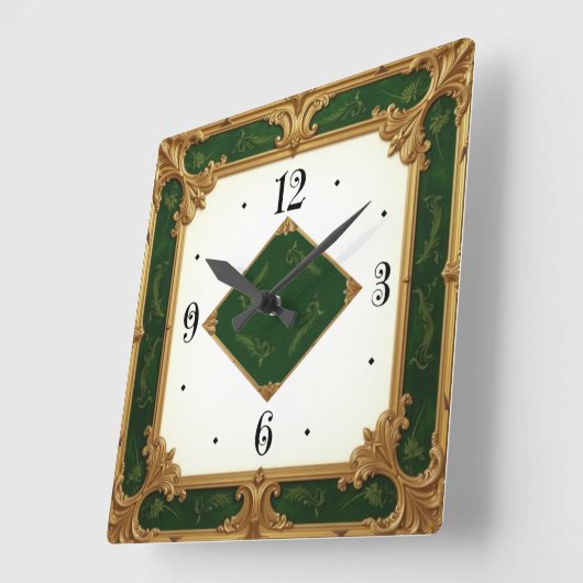 Art Deco Elegant Green スクエア壁時計 (傾斜)