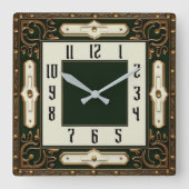 Art Deco Elegant Green スクエア壁時計 (正面)