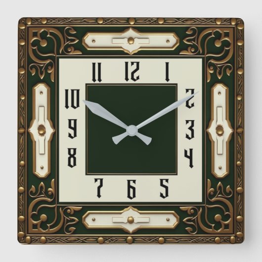 Art Deco Elegant Green スクエア壁時計 (正面)