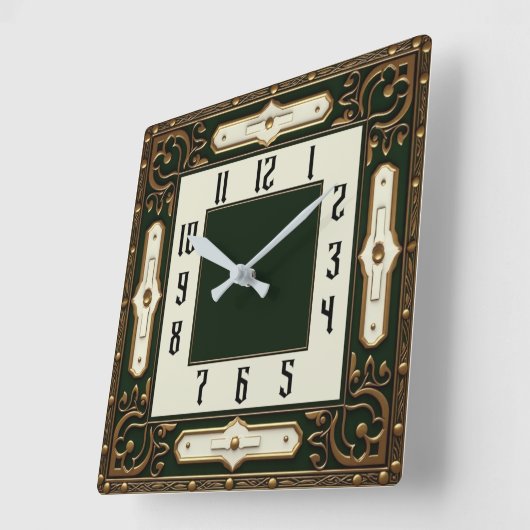 Art Deco Elegant Green スクエア壁時計 (傾斜)