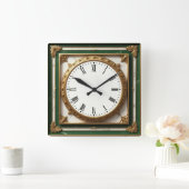 Art Deco Elegant Green スクエア壁時計 (ホーム)