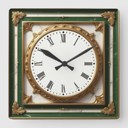 Art Deco Elegant Green スクエア壁時計 (正面)