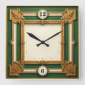 Art Deco Elegant Green スクエア壁時計 (正面)