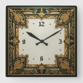 Art Deco Elegant Green スクエア壁時計 (正面)