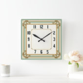 Art Deco Elegant Mint スクエア壁時計 (ホーム)