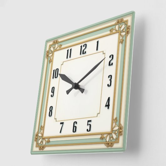 Art Deco Elegant Mint スクエア壁時計 (傾斜)