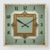 Art Deco Elegant Mint スクエア壁時計 (正面)
