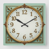 Art Deco Elegant Mint スクエア壁時計 (正面)