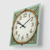 Art Deco Elegant Mint スクエア壁時計 (傾斜)