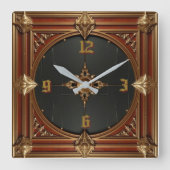 Art Deco Elegant Red スクエア壁時計 (正面)
