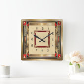 Art Deco elegant red and gold スクエア壁時計 (ホーム)