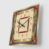 Art Deco elegant red and gold スクエア壁時計 (傾斜)