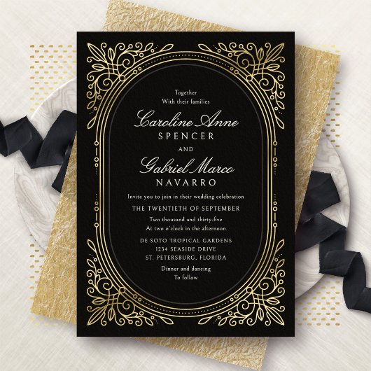 Art Deco Elegant Wedding Foil Invitation 箔招待状