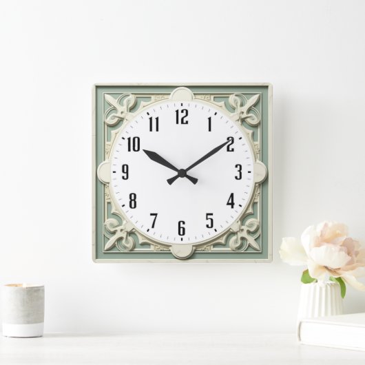 Art Deco Elegant White スクエア壁時計 (ホーム)