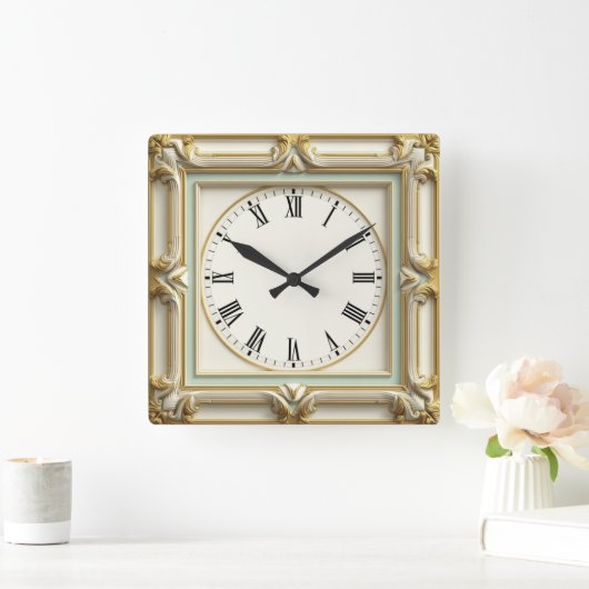 Art Deco Elegant White スクエア壁時計 (ホーム)