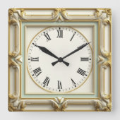 Art Deco Elegant White スクエア壁時計 (正面)