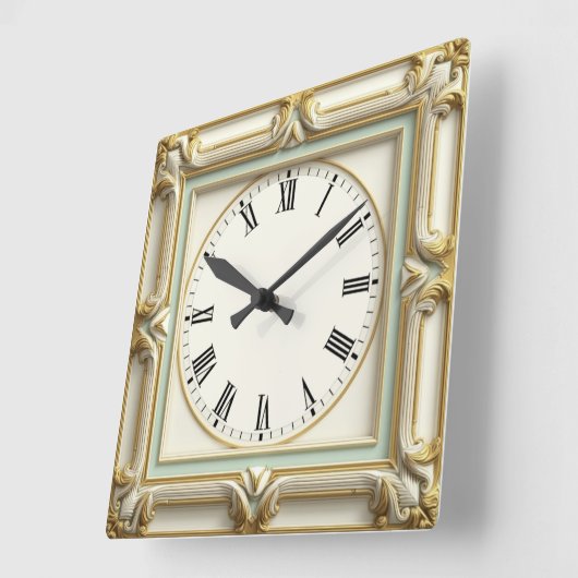 Art Deco Elegant White スクエア壁時計 (傾斜)