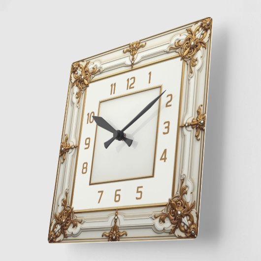 Art Deco Elegant White スクエア壁時計 (傾斜)