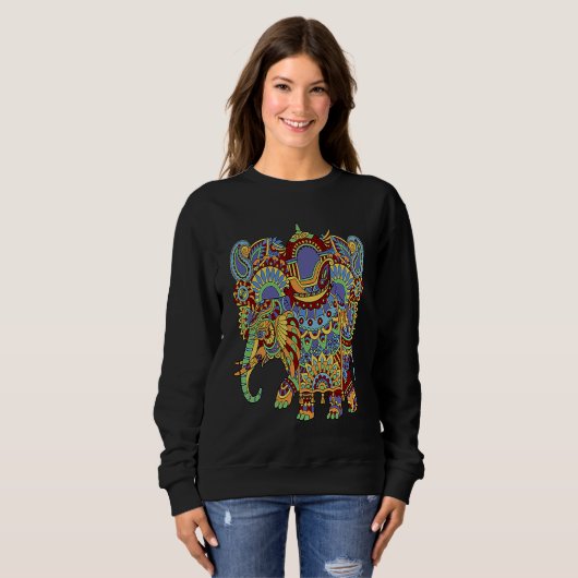 Art Deco Elephant Hathi Howda Soft Chakra Rainbow  スウェットシャツ (正面フル)