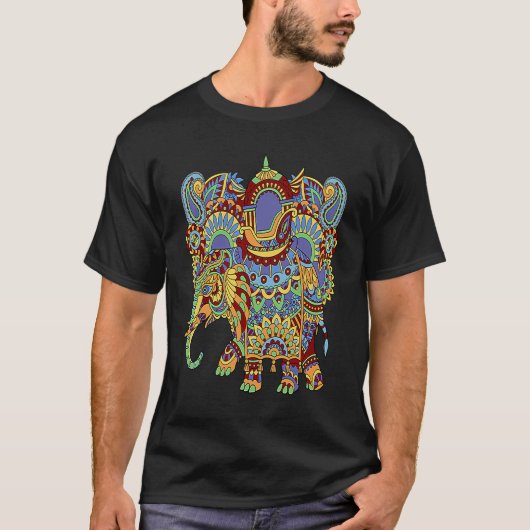 Art Deco Elephant Hathi Howda Soft Chakra Rainbow  Tシャツ (正面)