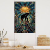 Art Deco Elephant Pyramid Golden Sunset ポスター (キッチン)