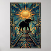 Art Deco Elephant Pyramid Golden Sunset ポスター (正面)
