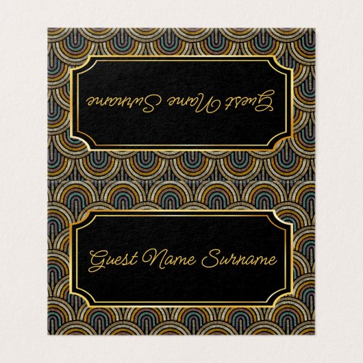 Art Deco Embroidered-Style Folded Table Name Card (外部フラット)