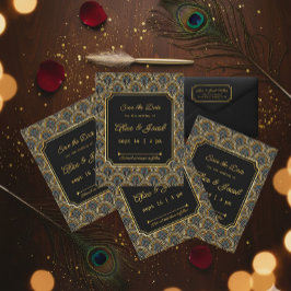 Art Deco Embroidered-Style Save the Date Wedding 招待状