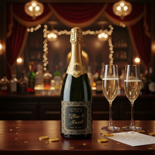 Art Deco Embroidered-Style Wedding Champagne  スパークリングワインラベル