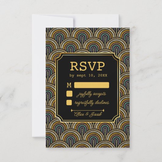 Art Deco Embroidered-Style Wedding RSVP Card (正面)