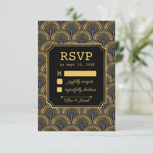 Art Deco Embroidered-Style Wedding RSVP Card (スタンド正面)