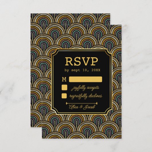 Art Deco Embroidered-Style Wedding RSVP Card (正面/裏面)