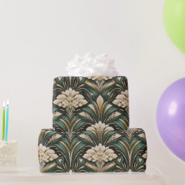 Art Deco Emerald Gilded Bloom Pattern ラッピングペーパー